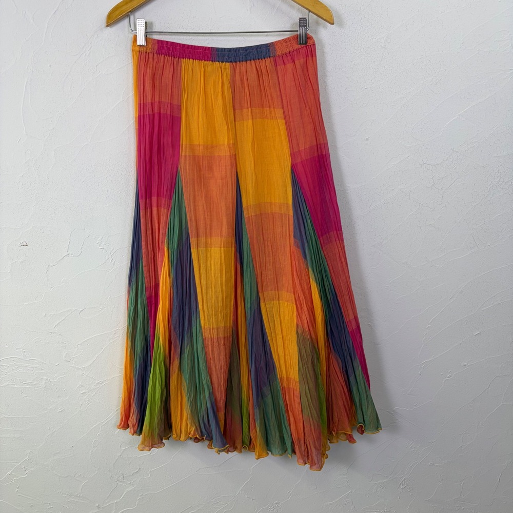 Soft Surroundings Maxi Skirt Womens PM Multi Color Plaid Cotton Lined Boho